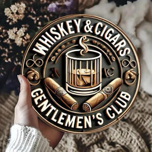 Whiskey And Cigars Gentleman’s Club Aluminum Round Weatherproof Sign